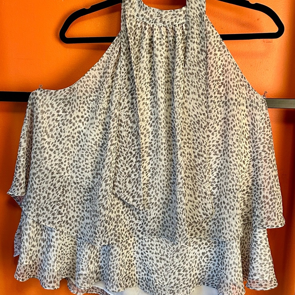 Express White & Gray Printed Halter Neck Blouse